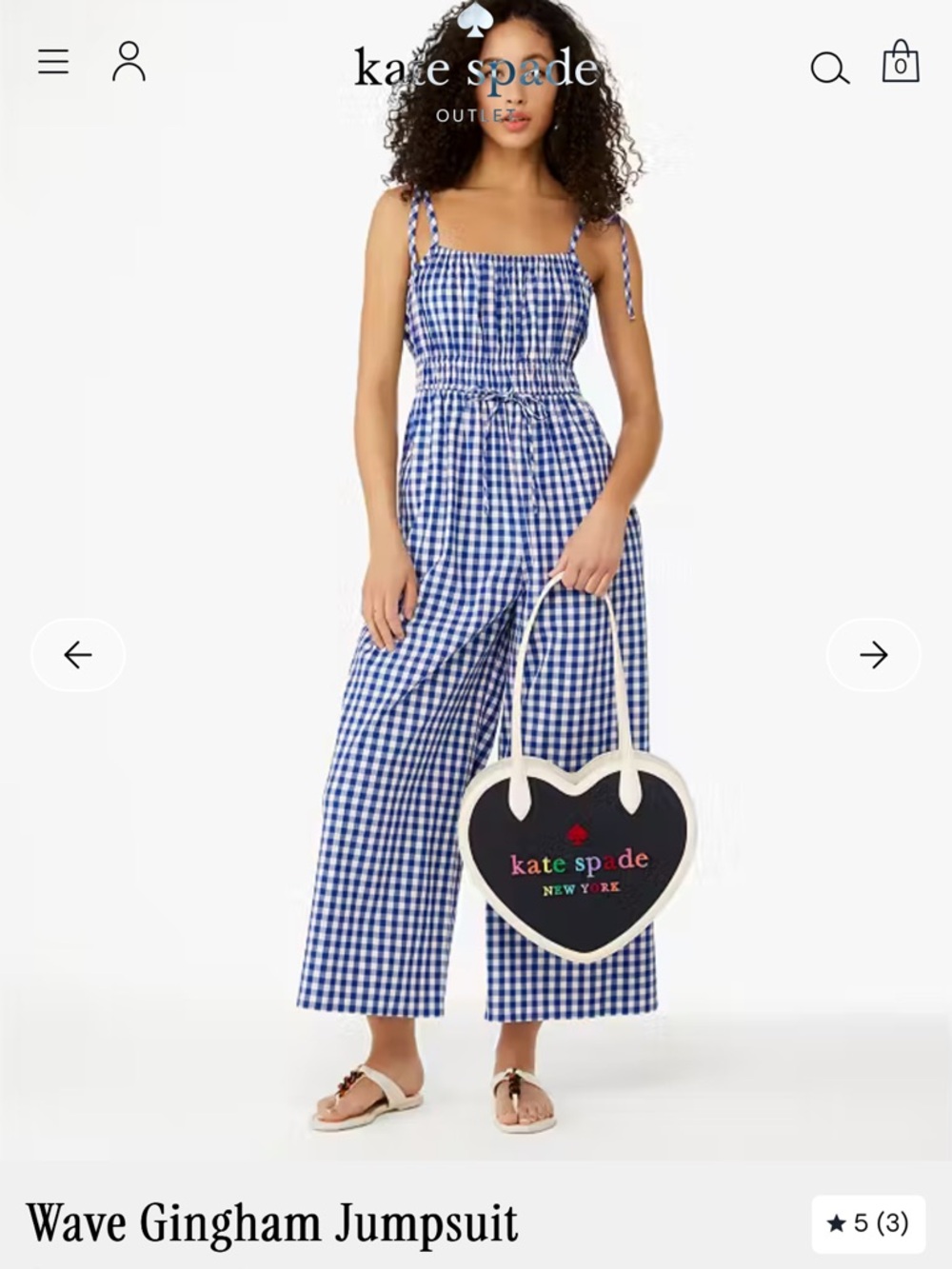 NWT KATE SPADE WAVE Blue Gingham Smocked Wide-Leg Jumpsuit Size Large